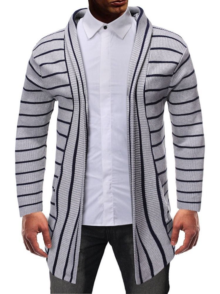 Stripe Mid-length Casual Slim Slim Genser For Menn