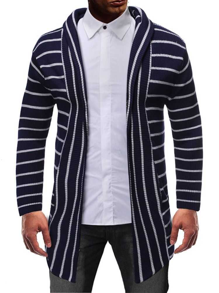 Stripe Mid-length Casual Slim Slim Genser For Menn