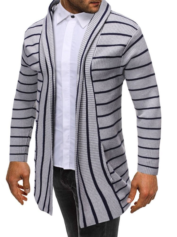 Stripe Mid-length Casual Slim Slim Genser For Menn