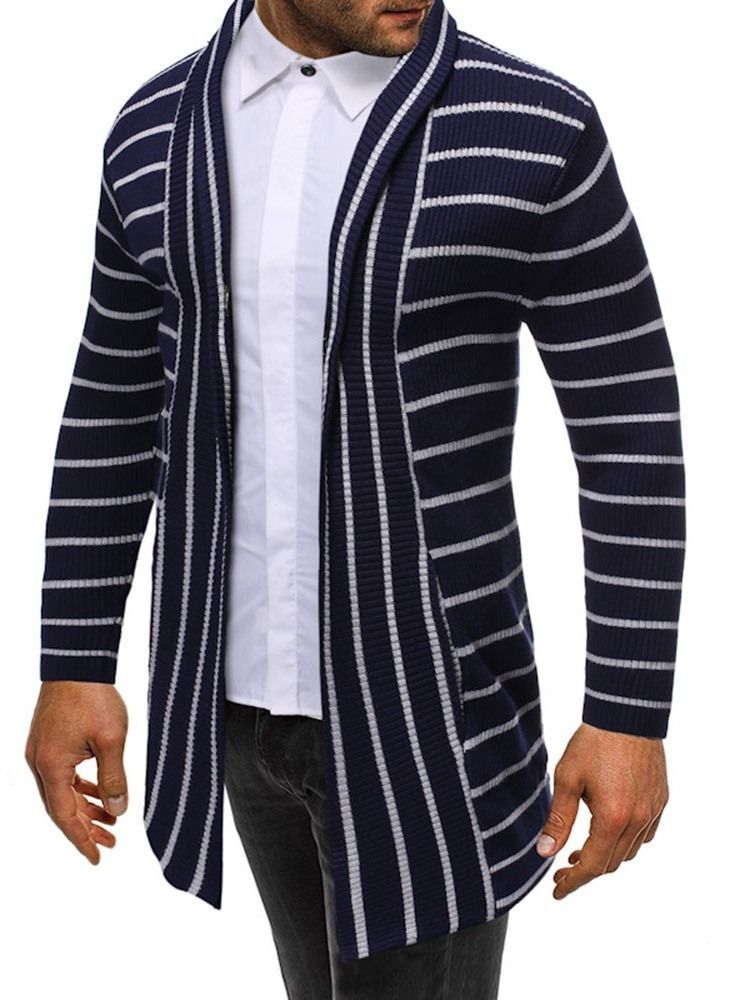 Stripe Mid-length Casual Slim Slim Genser For Menn