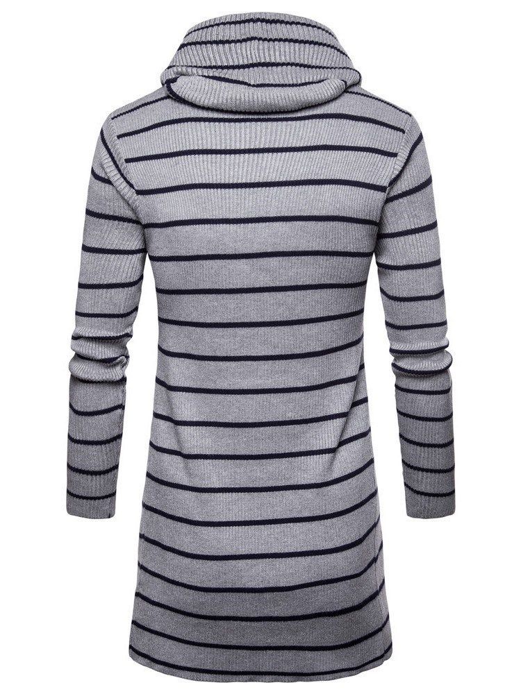 Striped Hooded Fall Mens Casual Cardigan Gensere