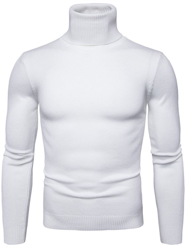 Turtleneck Plain Standard Slim Spring Genser For Menn