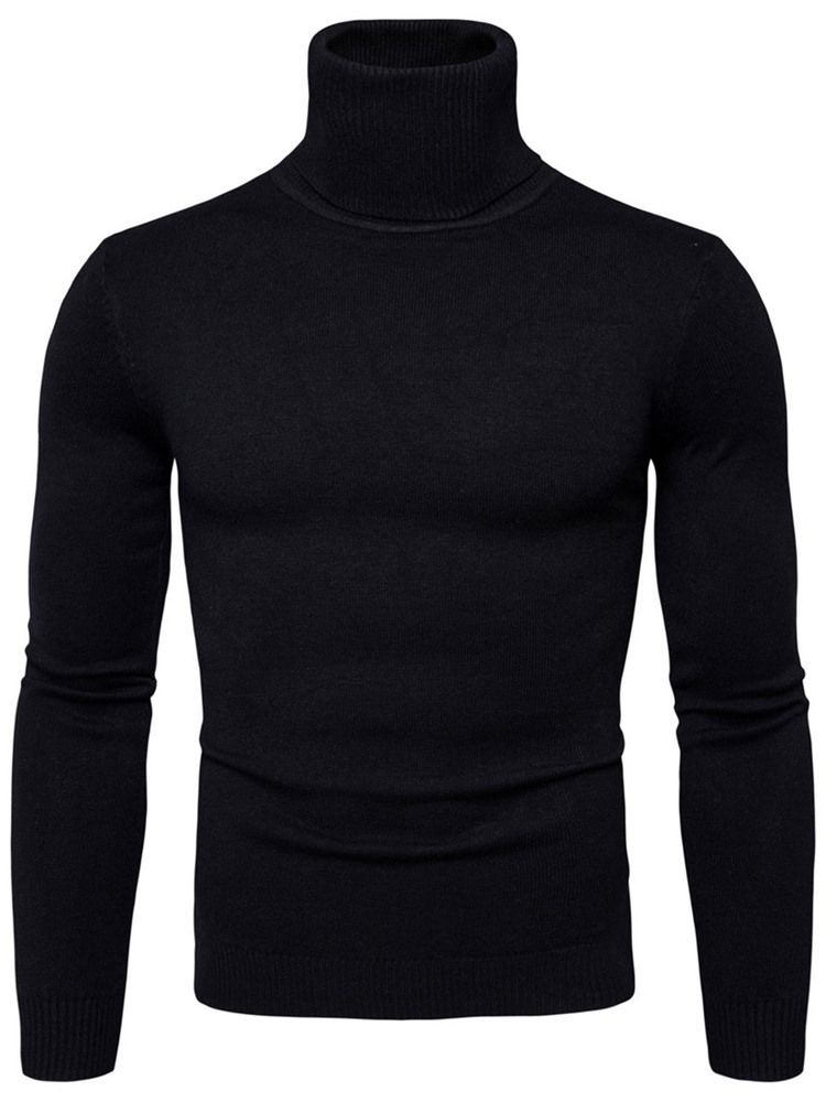 Turtleneck Plain Standard Slim Spring Genser For Menn