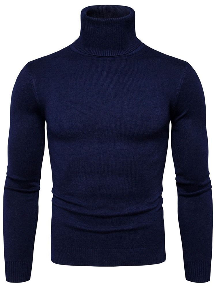 Turtleneck Plain Standard Slim Spring Genser For Menn