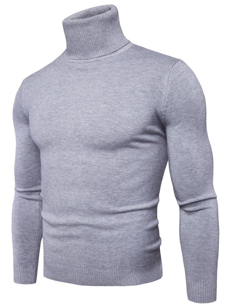 Turtleneck Plain Standard Slim Spring Genser For Menn