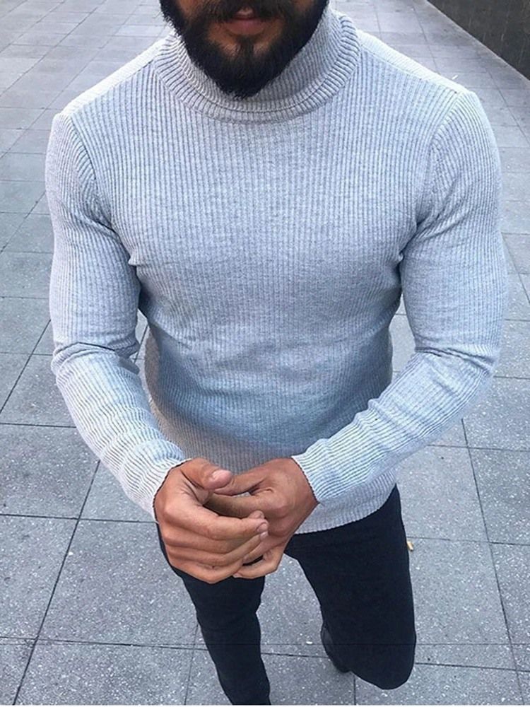 Turtleneck Plain Standard Winter Casual Herre Genser