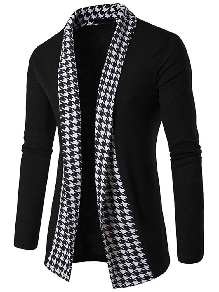 Vogue Houndstooth Patchwork Cardigan Herrestrikk