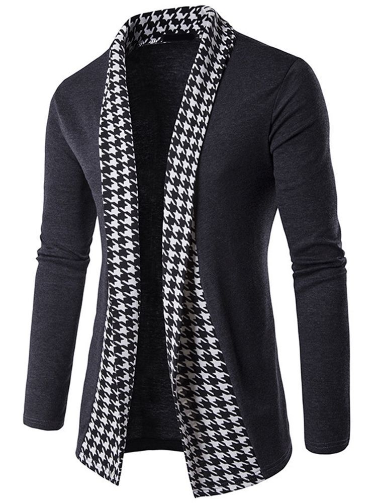 Vogue Houndstooth Patchwork Cardigan Herrestrikk