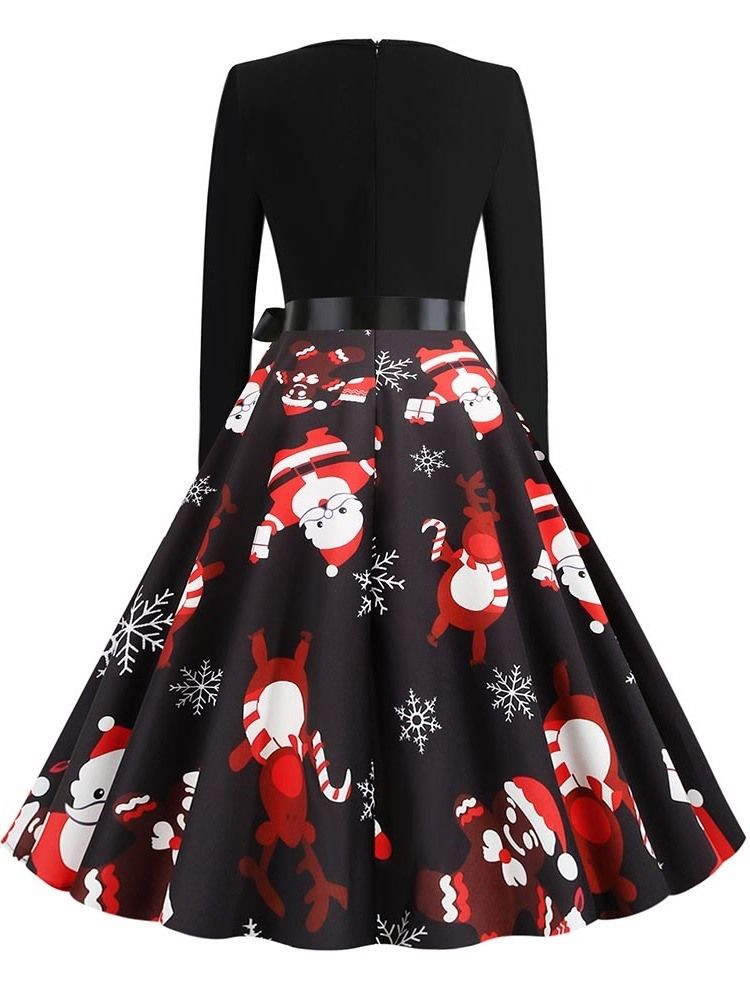 Kvinner Mid-calf Patchwork V-neck Sweet Cartoon Dress