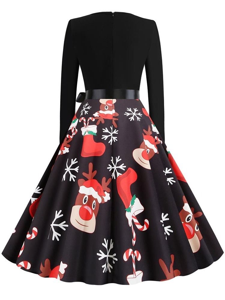 Kvinner Mid-calf Patchwork V-neck Sweet Cartoon Dress