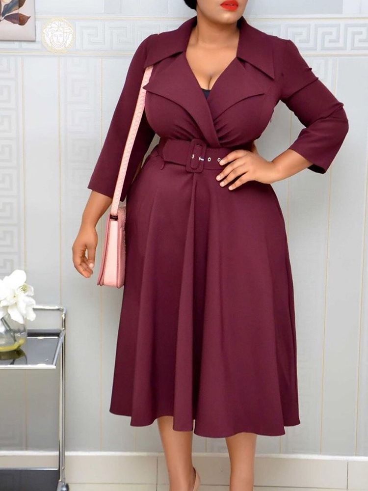 Kvinner Midtkalv Trekvart Ermet Belte Regular Pullover Dress