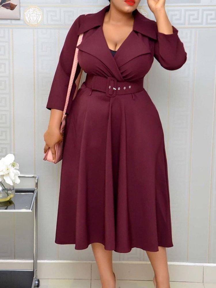 Kvinner Midtkalv Trekvart Ermet Belte Regular Pullover Dress