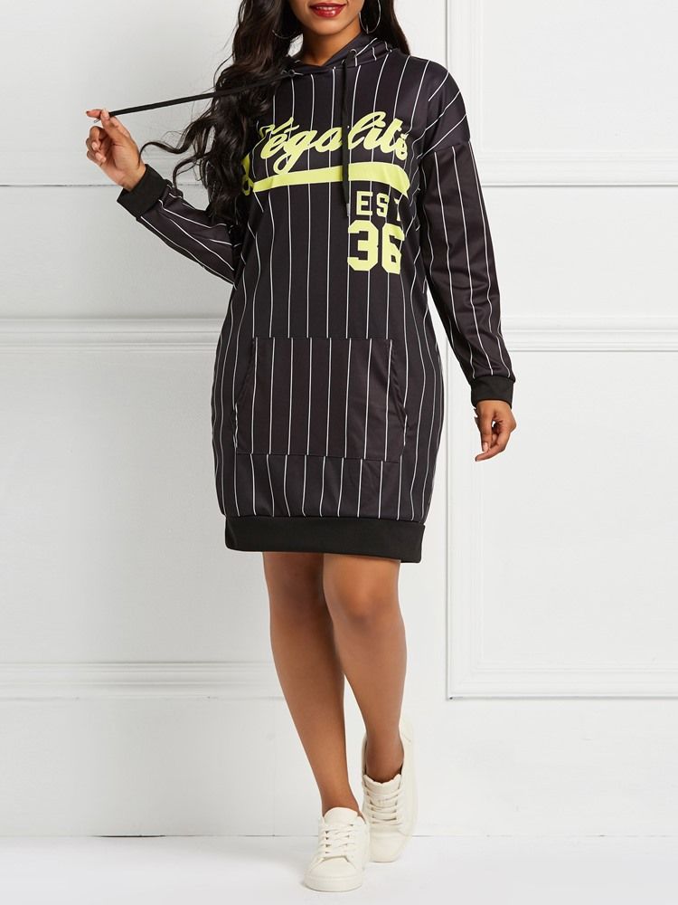 Kvinner Print Knelang Pullover Ladylike Letter Dress