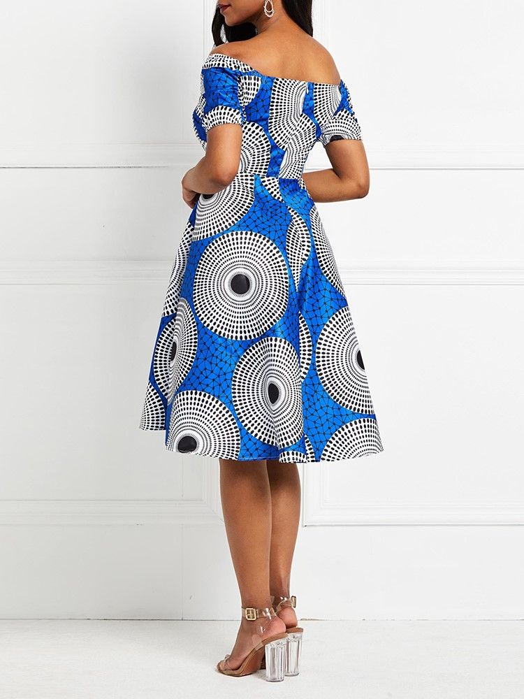 Kvinners Afrikansk Mote Mid-calf Print Kortermet Pullover Dress