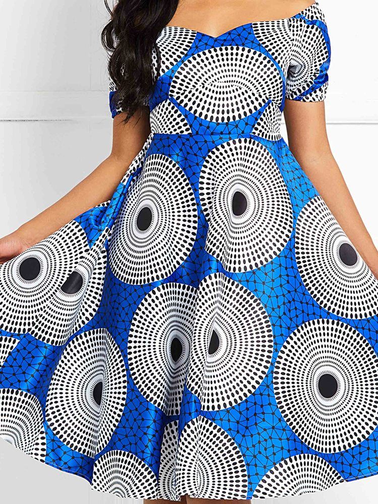 Kvinners Afrikansk Mote Mid-calf Print Kortermet Pullover Dress