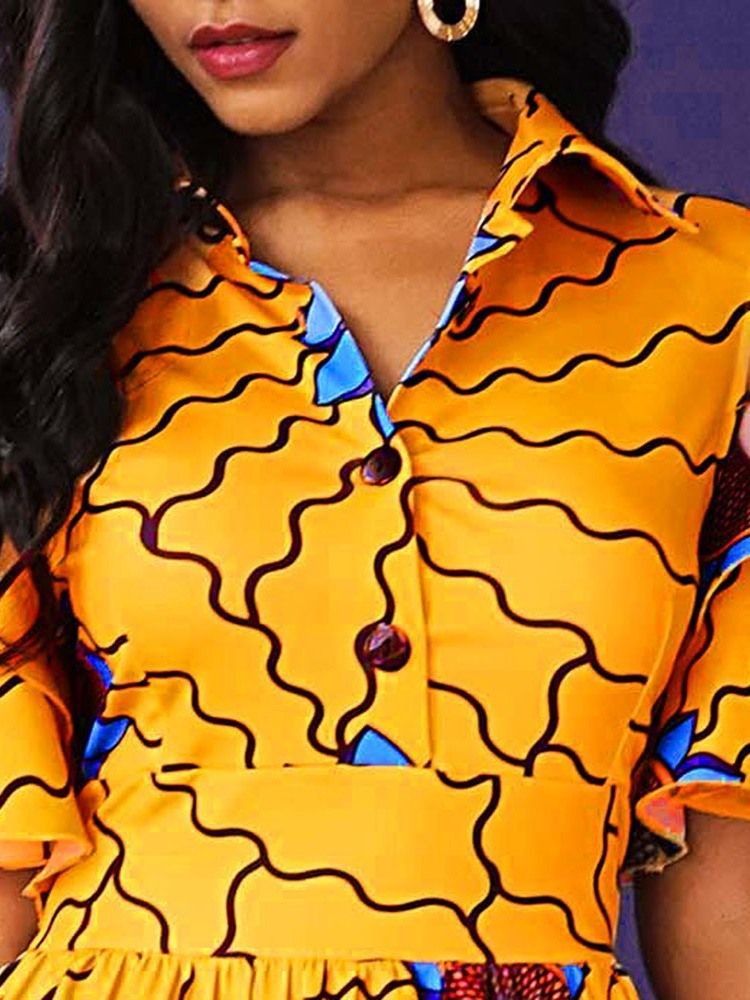 Kvinners Afrikanske Mote Mid-calf Lapel Print Floral A Line Dress