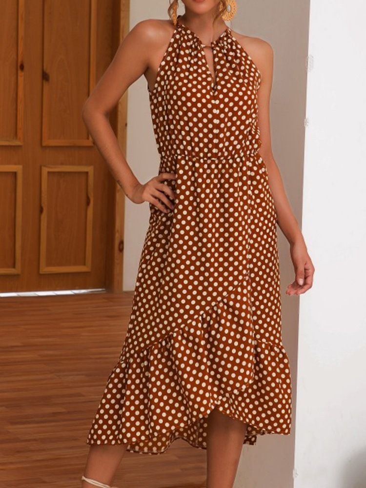 Mid-calf Asymmetric Ermeløs Polka Dots Sweet Dame Dress