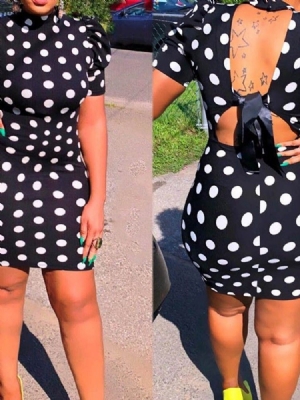 Over Knee Ryggløse Kortermet Polka Dots Dress For Kvinner