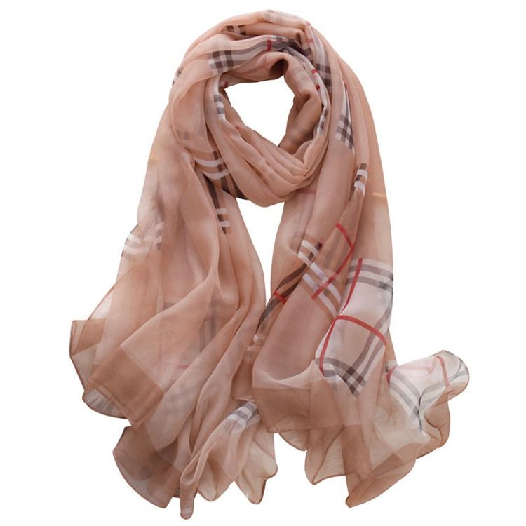 Chiffon Charmeuse Plaid Scarf For Kvinner