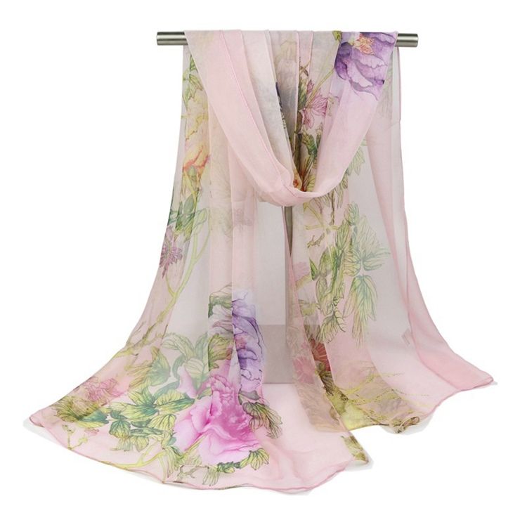 Chiffon Enkelt Og Elegant Blomster Skjerf For Kvinner