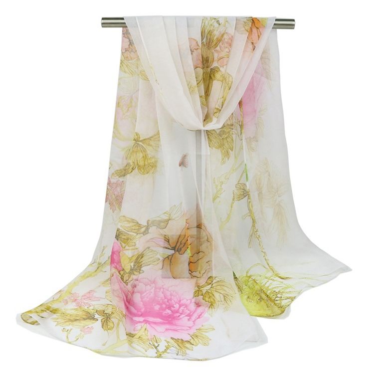 Chiffon Enkelt Og Elegant Blomster Skjerf For Kvinner