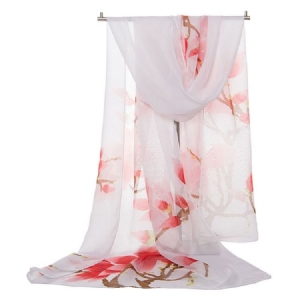 Chiffon Print Summer Plant Scarf For Kvinner