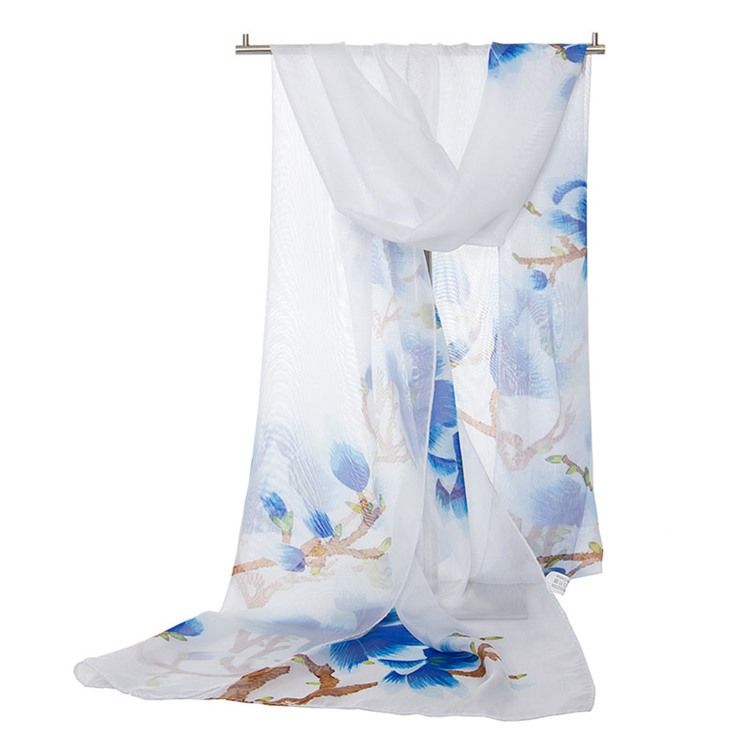 Chiffon Print Summer Plant Scarf For Kvinner