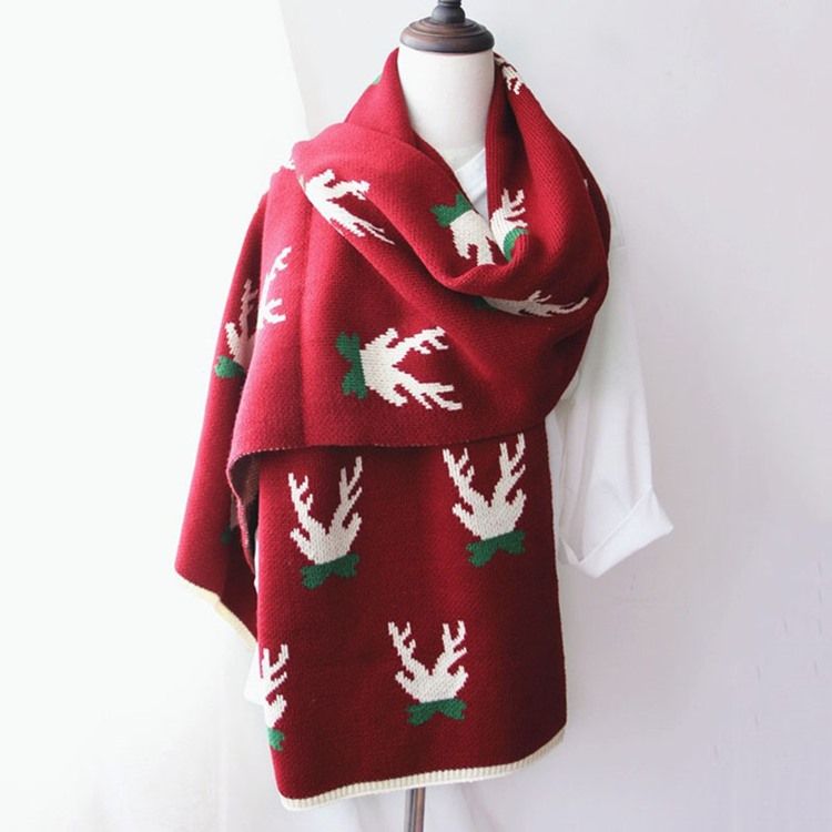 Dame Christmas Deer Print Cartoon Scarves