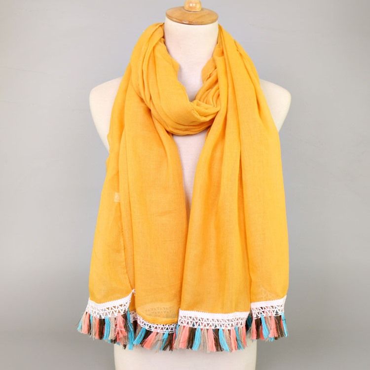 Dame National Style Colorful Tassel Cotton Scarf