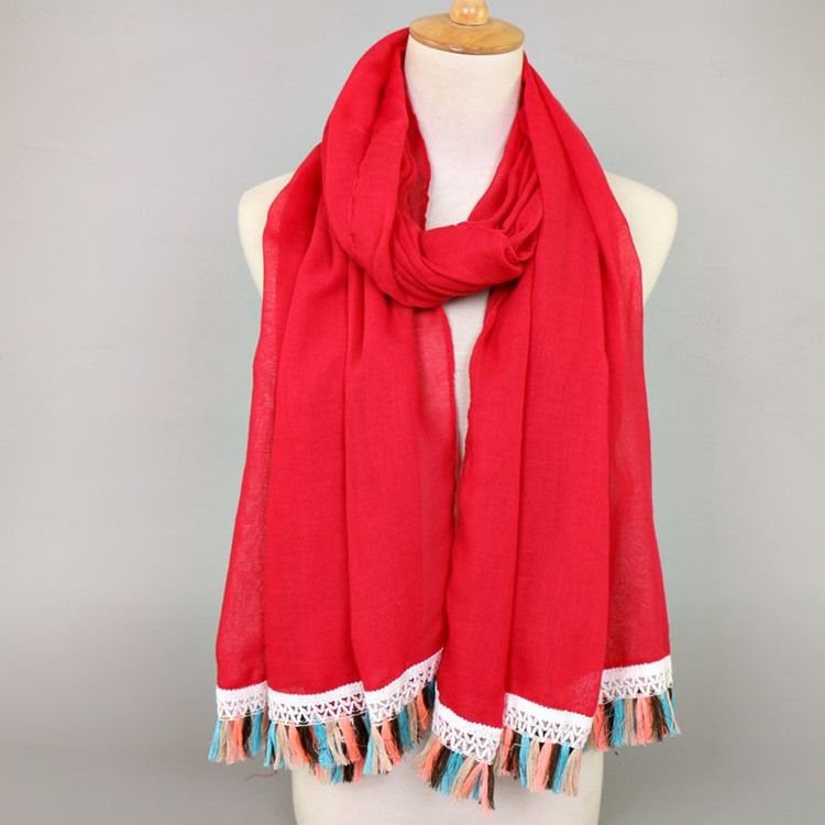 Dame National Style Colorful Tassel Cotton Scarf