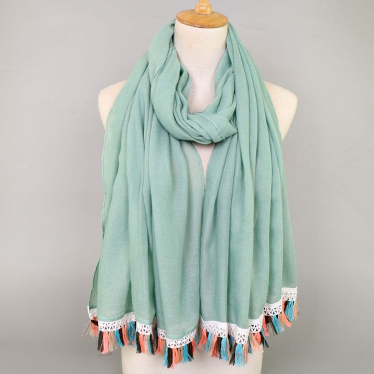 Dame National Style Colorful Tassel Cotton Scarf