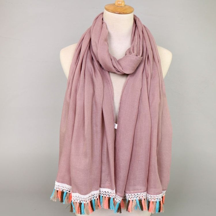 Dame National Style Colorful Tassel Cotton Scarf