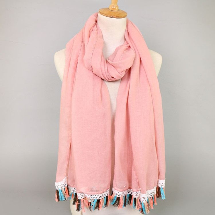 Dame National Style Colorful Tassel Cotton Scarf