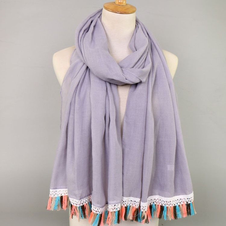 Dame National Style Colorful Tassel Cotton Scarf