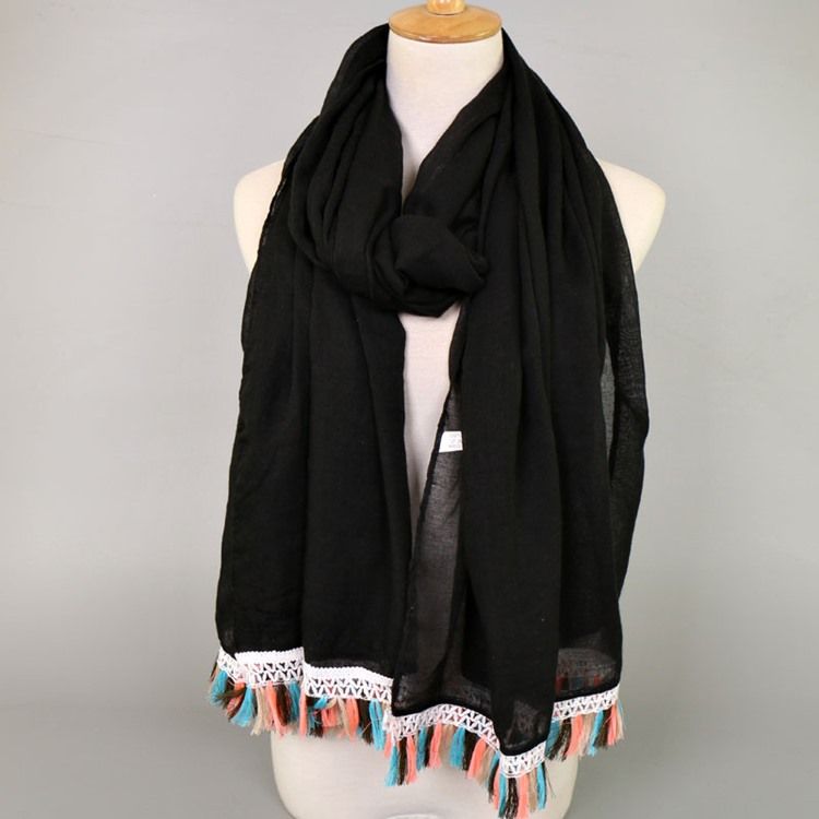 Dame National Style Colorful Tassel Cotton Scarf