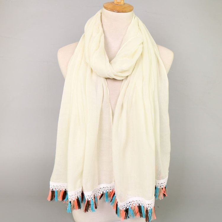 Dame National Style Colorful Tassel Cotton Scarf