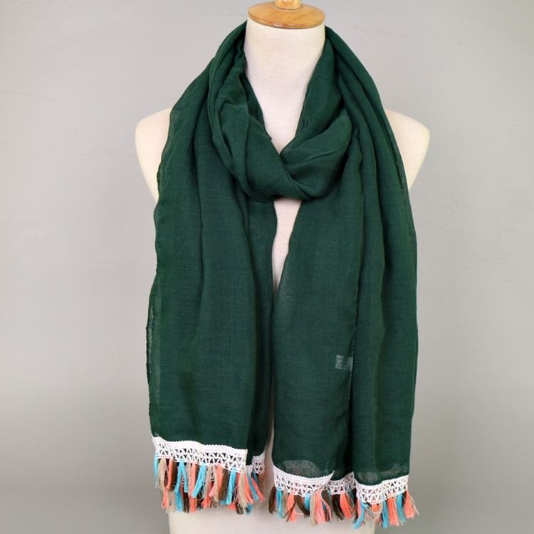 Dame National Style Colorful Tassel Cotton Scarf