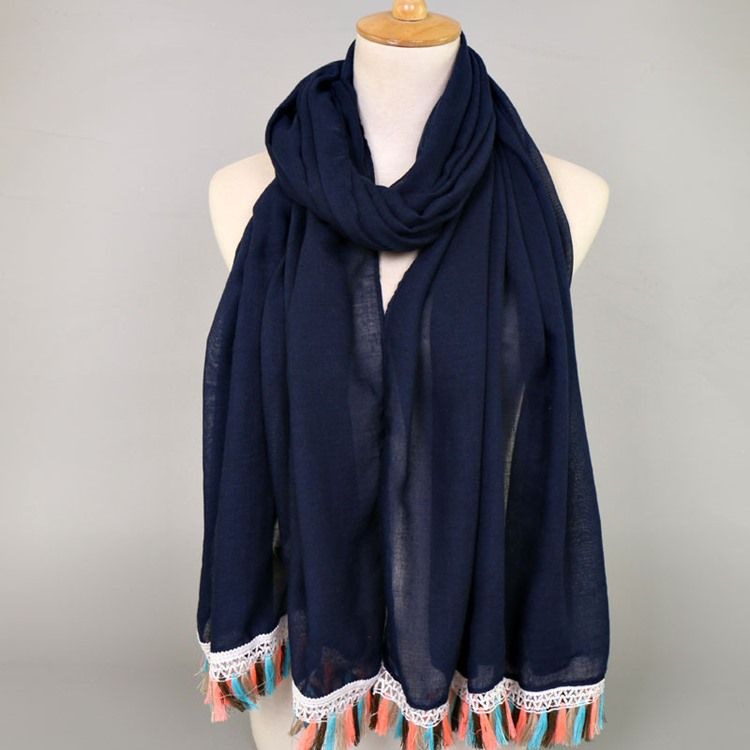 Dame National Style Colorful Tassel Cotton Scarf