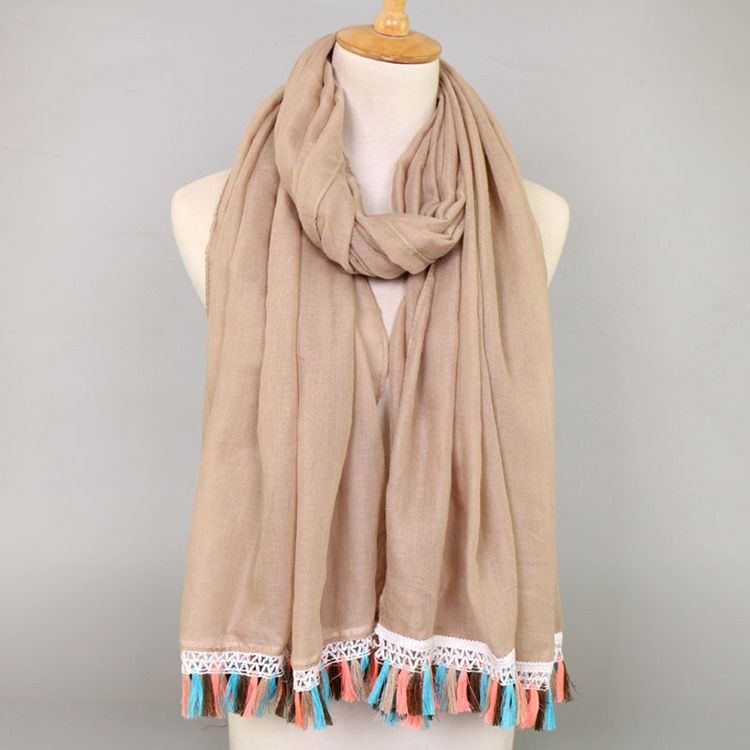 Dame National Style Colorful Tassel Cotton Scarf