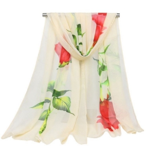 Graceful Rose Printed Chiffon Skjerf For Kvinner