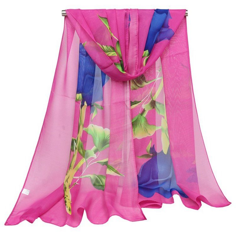 Graceful Rose Printed Chiffon Skjerf For Kvinner