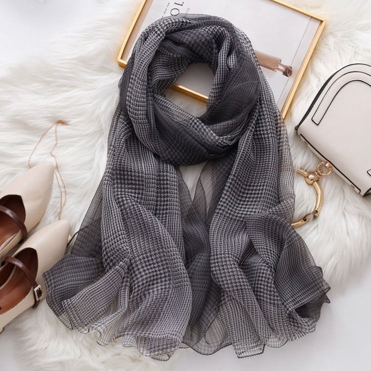 Kvinner Grid Chiffon Charmeuse Plaid Scarf