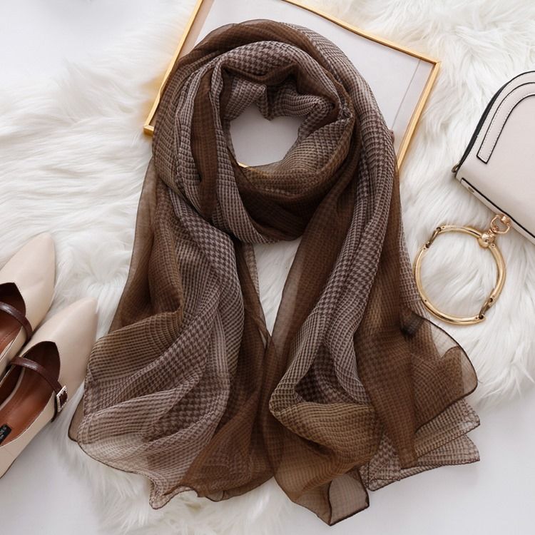 Kvinner Grid Chiffon Charmeuse Plaid Scarf