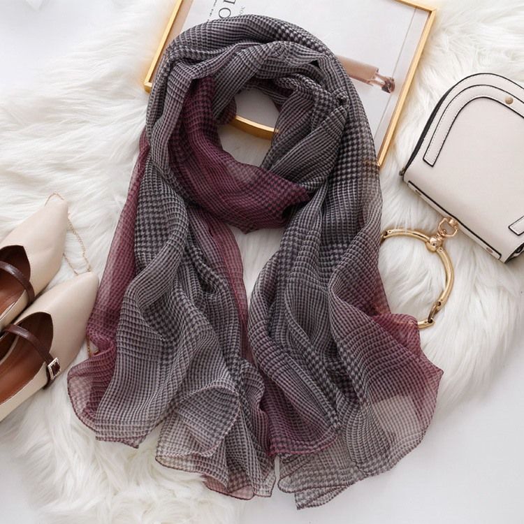 Kvinner Grid Chiffon Charmeuse Plaid Scarf