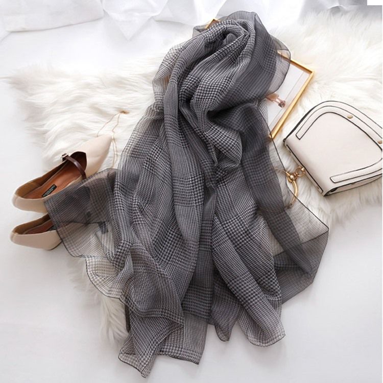 Kvinner Grid Chiffon Charmeuse Plaid Scarf