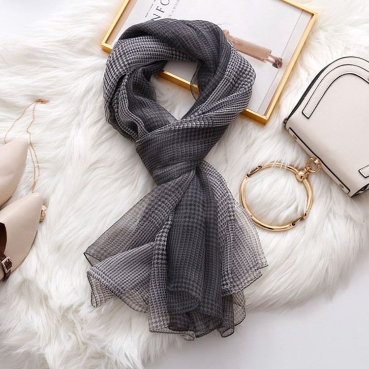 Kvinner Grid Chiffon Charmeuse Plaid Scarf