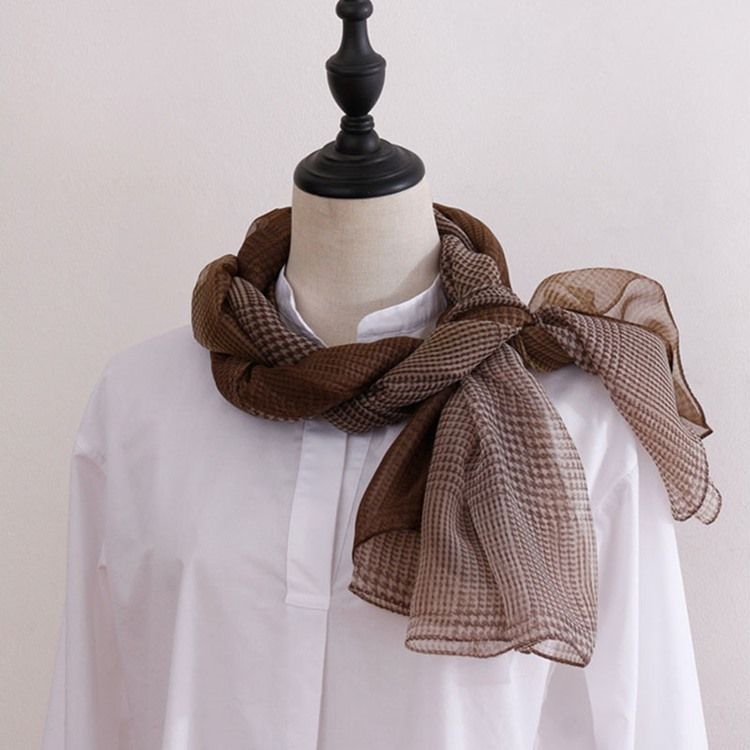 Kvinner Grid Chiffon Charmeuse Plaid Scarf