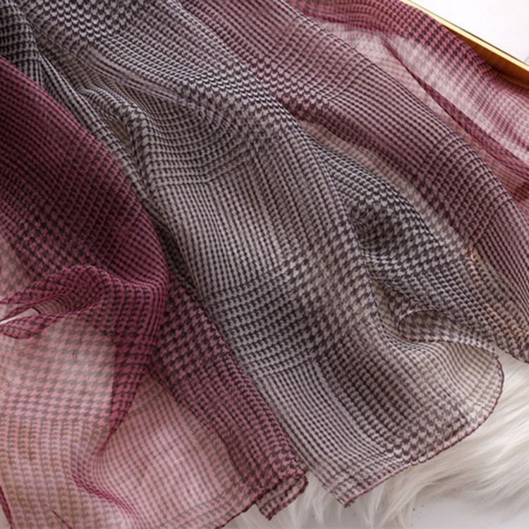 Kvinner Grid Chiffon Charmeuse Plaid Scarf