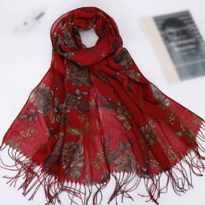 Kvinner Tassel Cotton Floral Skjerf