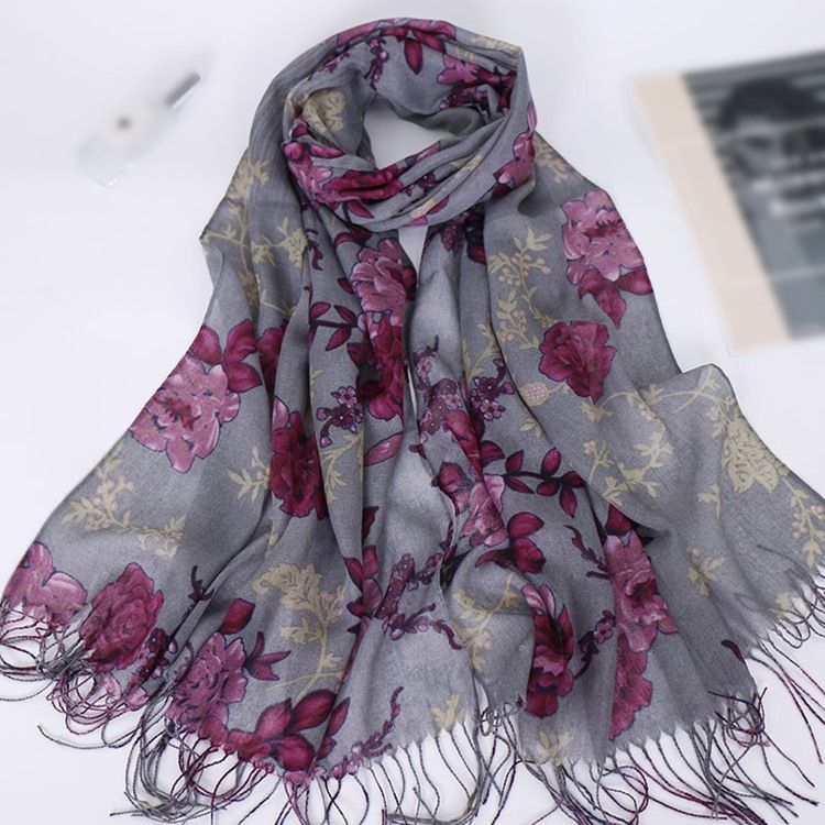 Kvinner Tassel Cotton Floral Skjerf